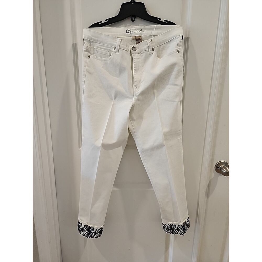 DG2 Diane Gilman White Denim Size 12 Jeans with Embroidered Cuffs Vintage HSN